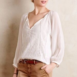 Anthropologie Cream Blouse with Flowy Sleeves